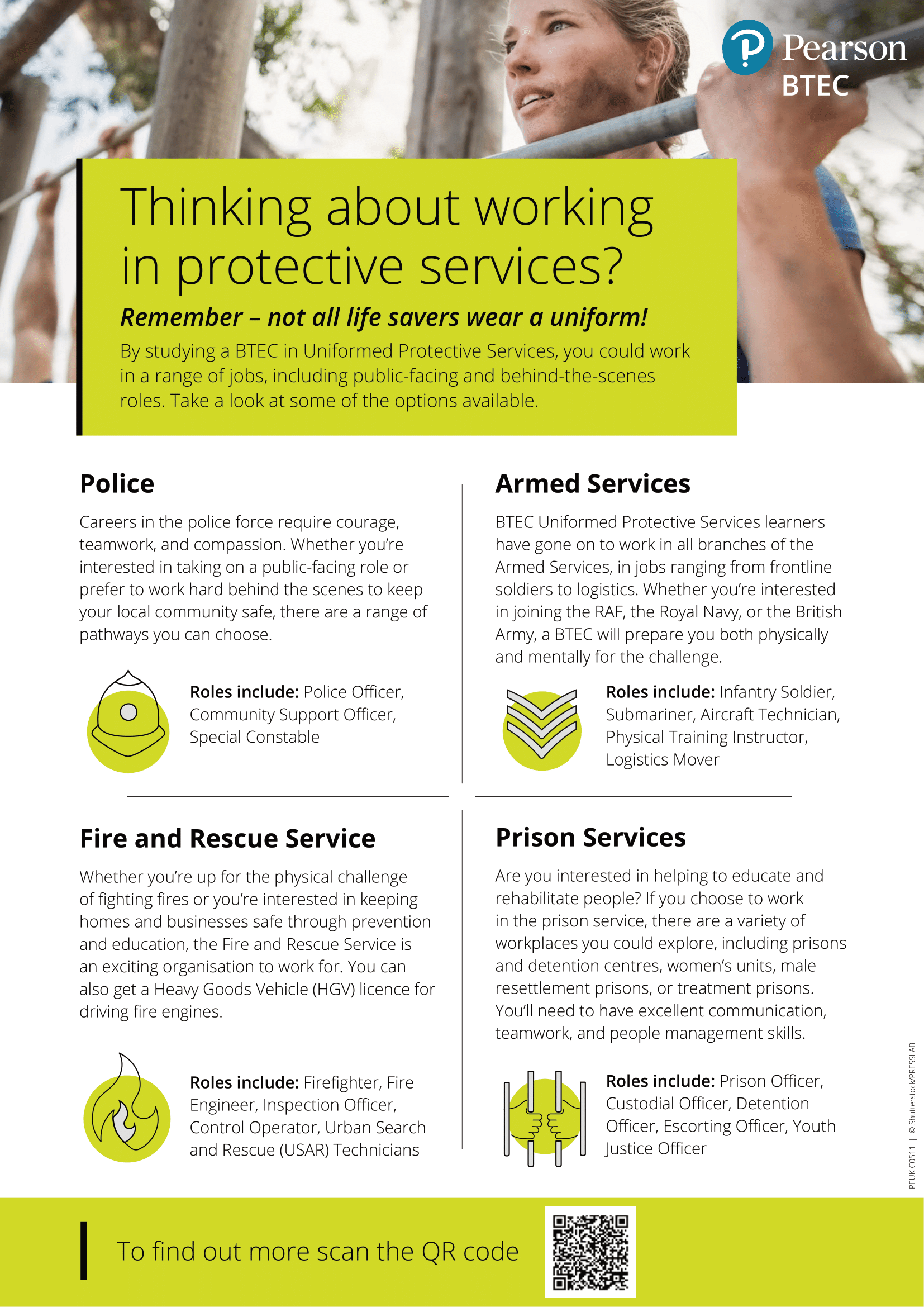 Your free BTEC Protective Services careers poster Pearson qualifications